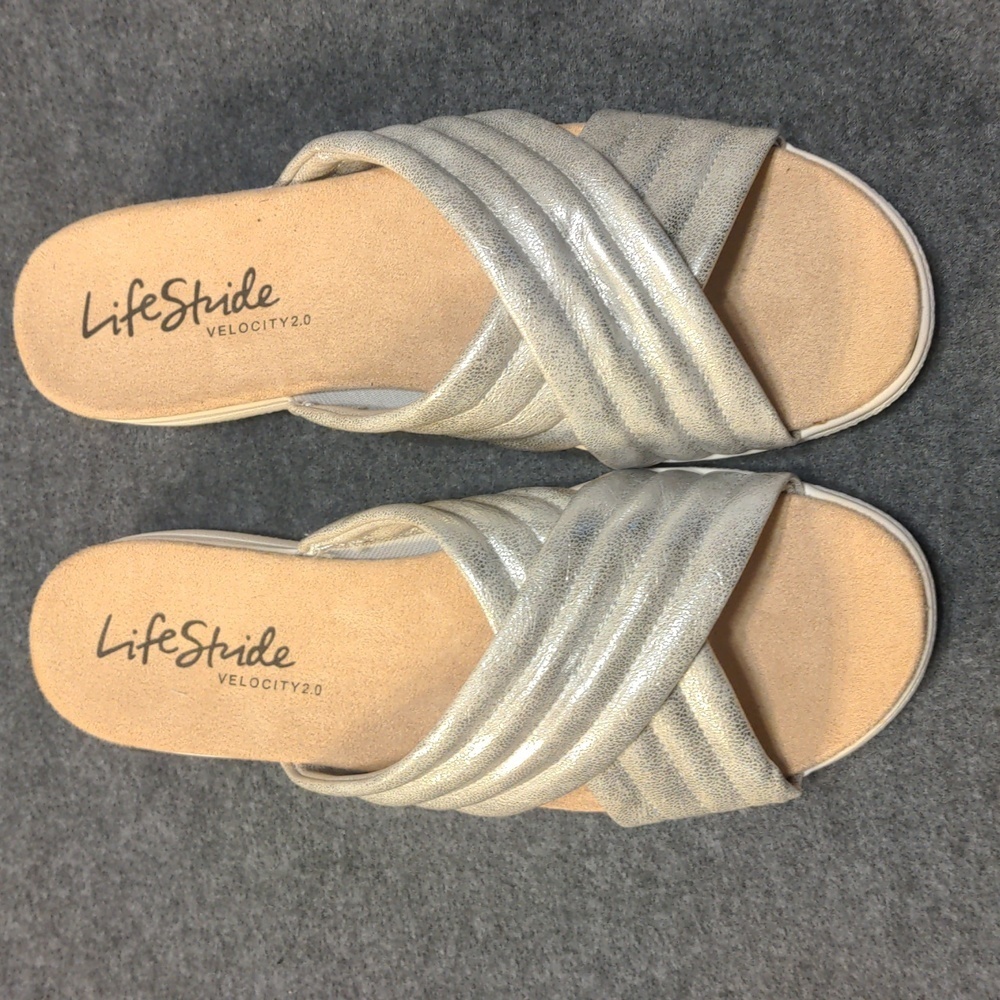 Lifestride Panama Slide Sandal, Womens 8, Silver NWT